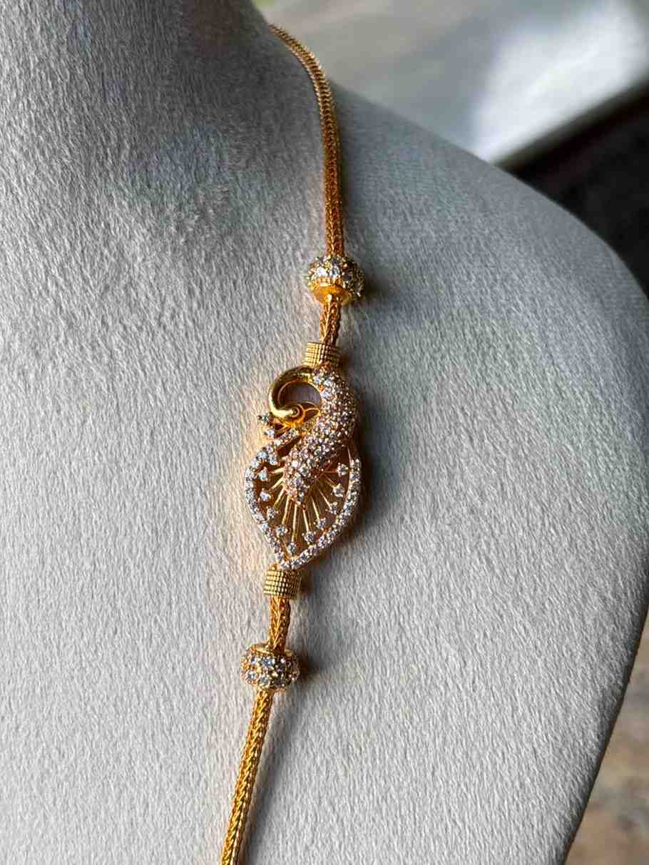 C011 Peacock white Stone Mogappu 26 inch long chain with S Hook
