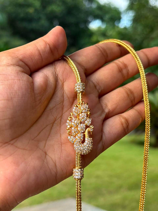 C012 white Stone Peacock Mogappu 27.5 inch long chain with S Hook