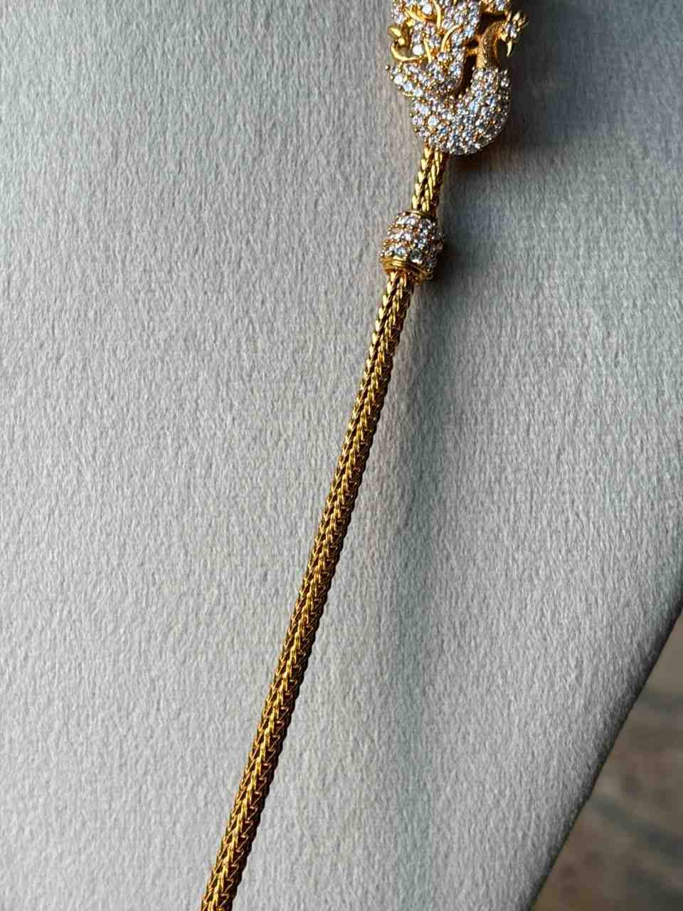 C012 white Stone Peacock Mogappu 27.5 inch long chain with S Hook
