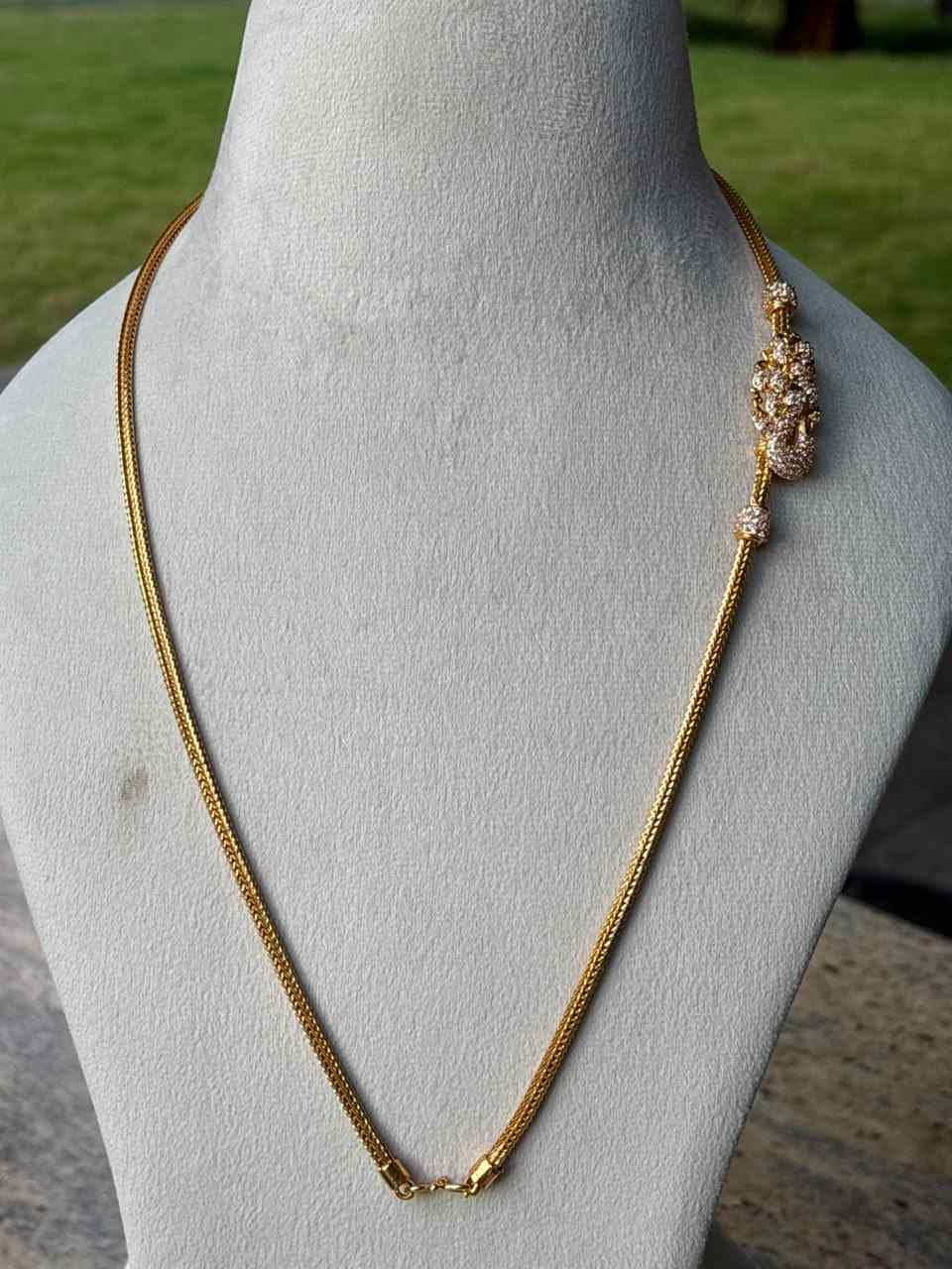 C012 white Stone Peacock Mogappu 27.5 inch long chain with S Hook