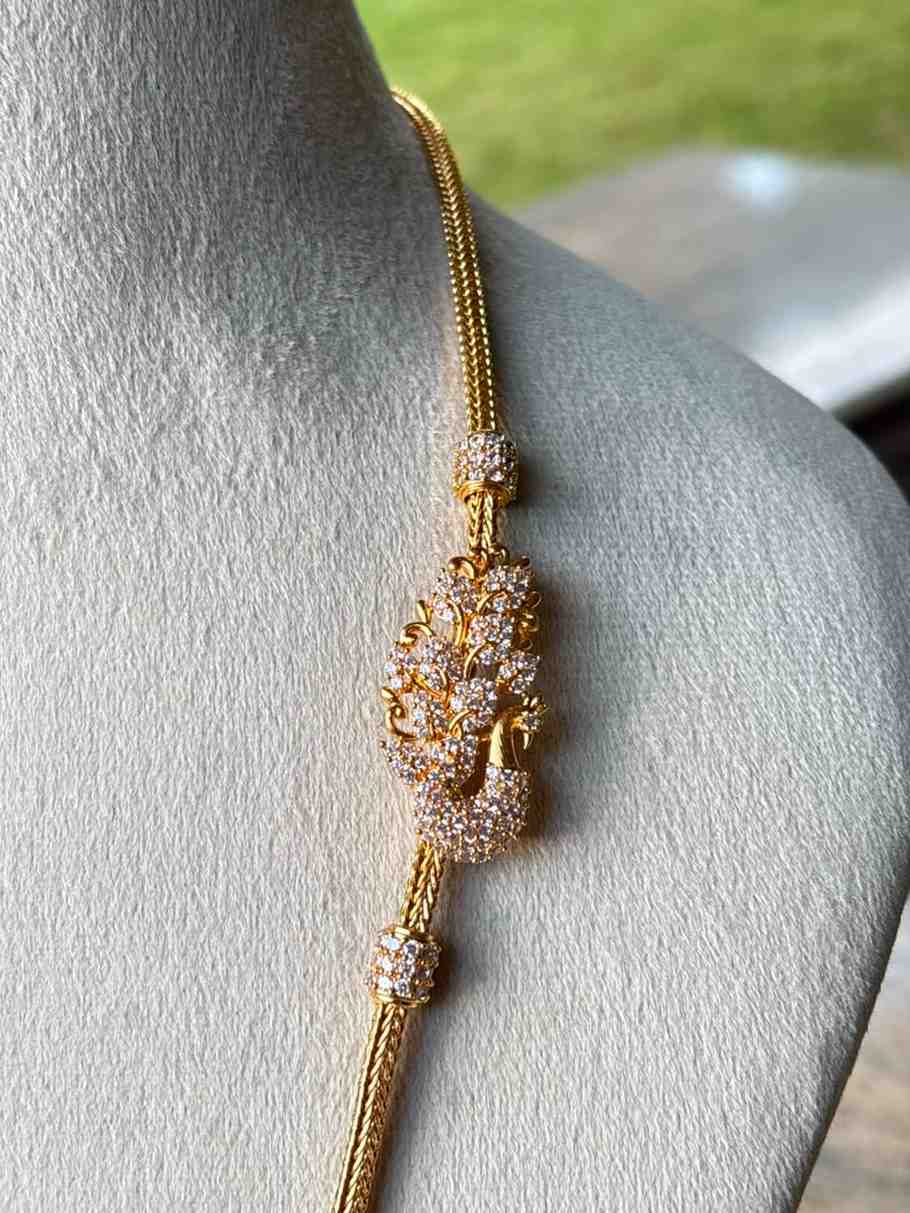 C012 white Stone Peacock Mogappu 27.5 inch long chain with S Hook