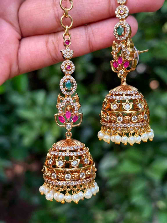 J0017 Premium Quality Floral Stone Jhumka with Attached Mattal
