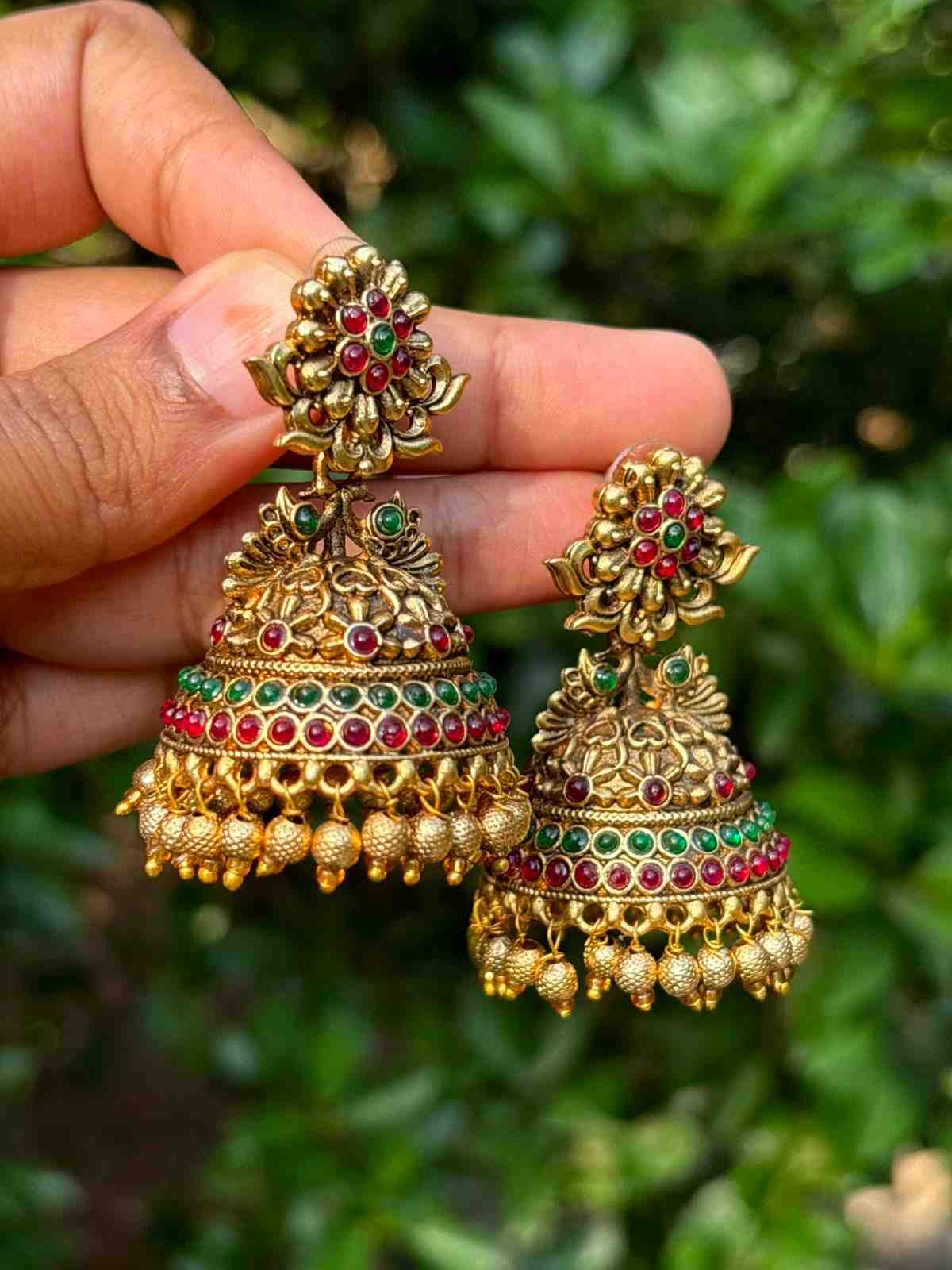 J008 Floral Antique Finish Bridal Jhumka