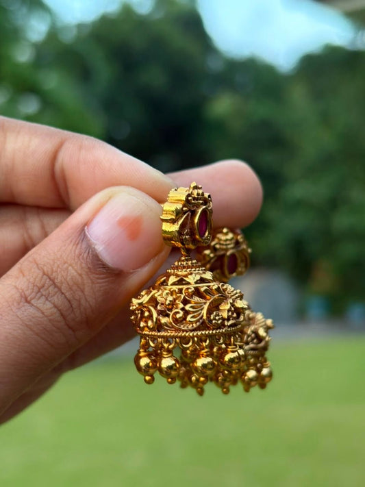 J0021 Red stone Peacock Jhumka