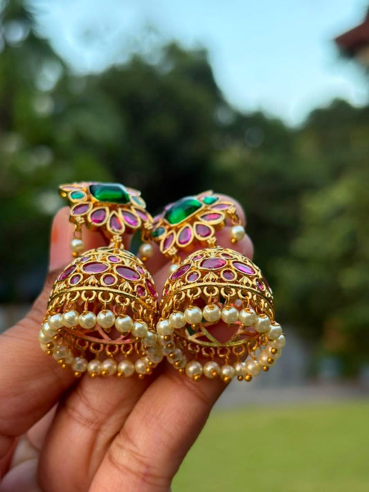 J002 Real Kemp Stone Jhumka