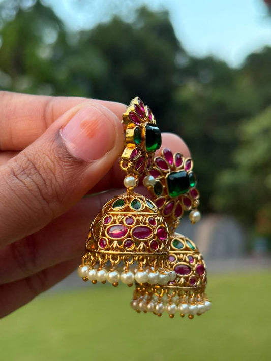 J002 Real Kemp Stone Jhumka