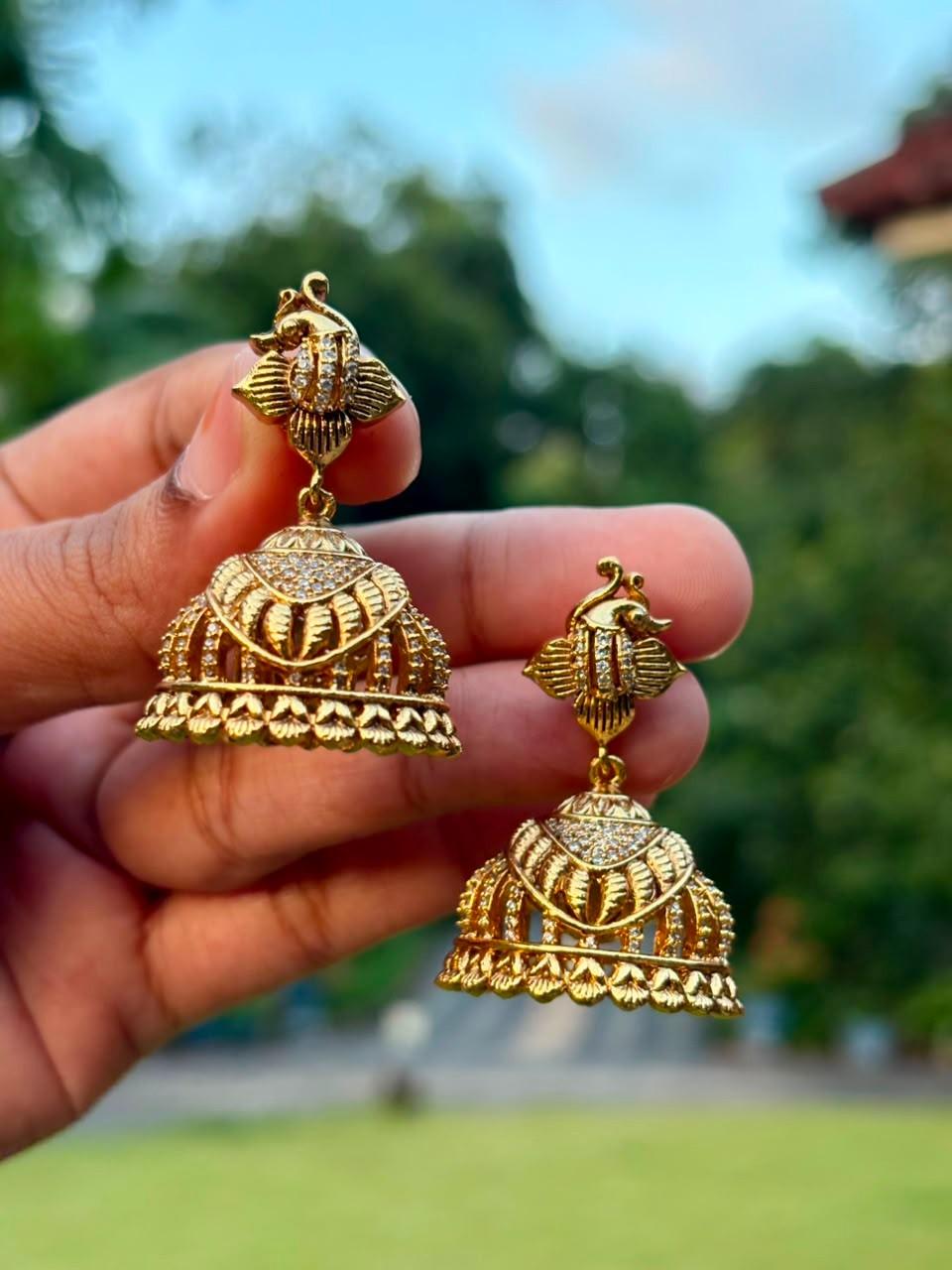 Peacock Design Stone Gold Jhumka J006-CR52