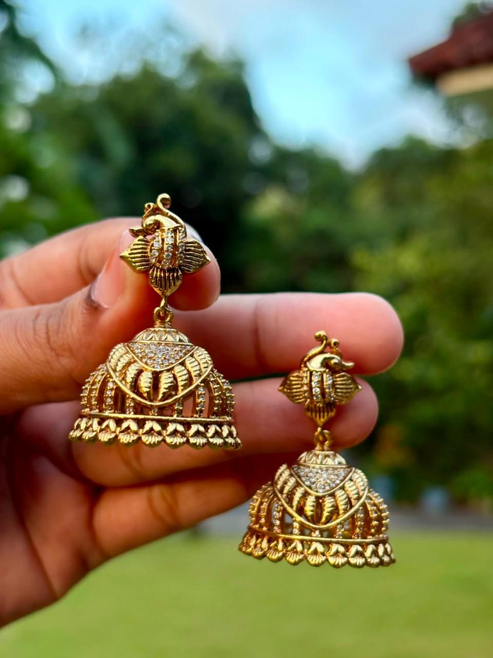 Peacock Design Stone Gold Jhumka J006-CR52
