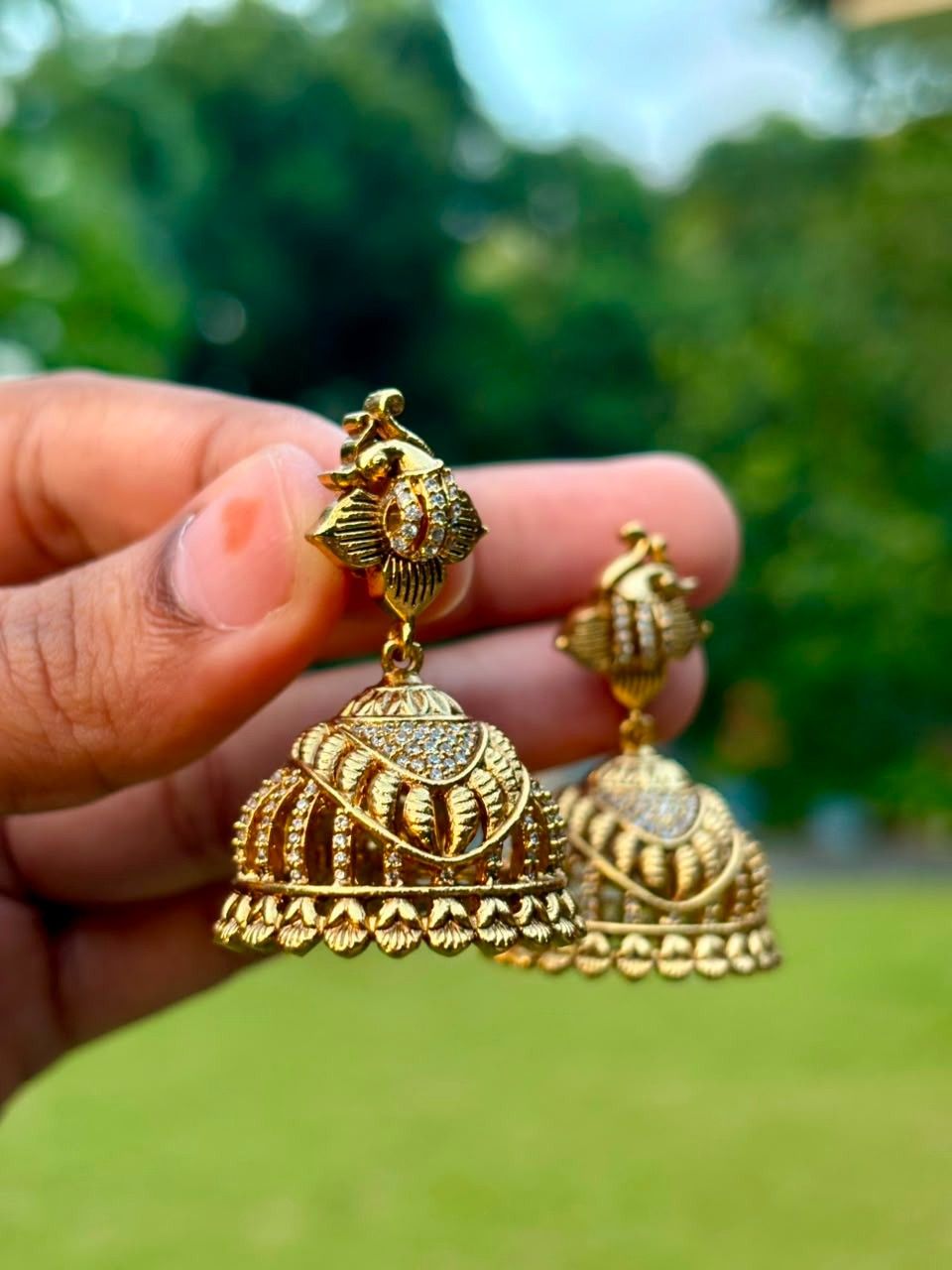 Peacock Design Stone Gold Jhumka J006-CR52