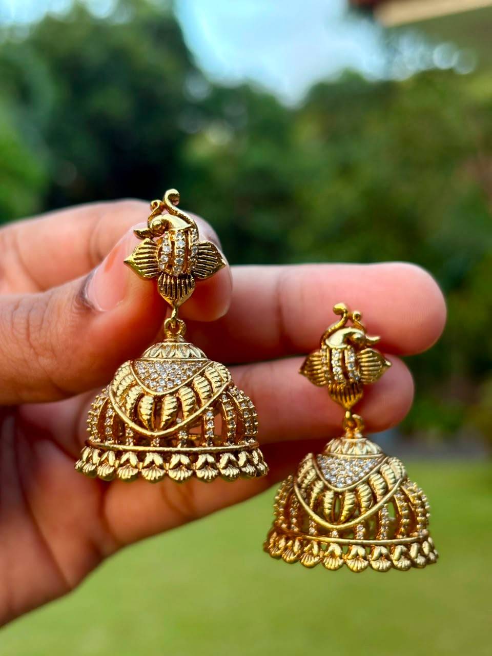 Peacock Design Stone Gold Jhumka J006-CR52
