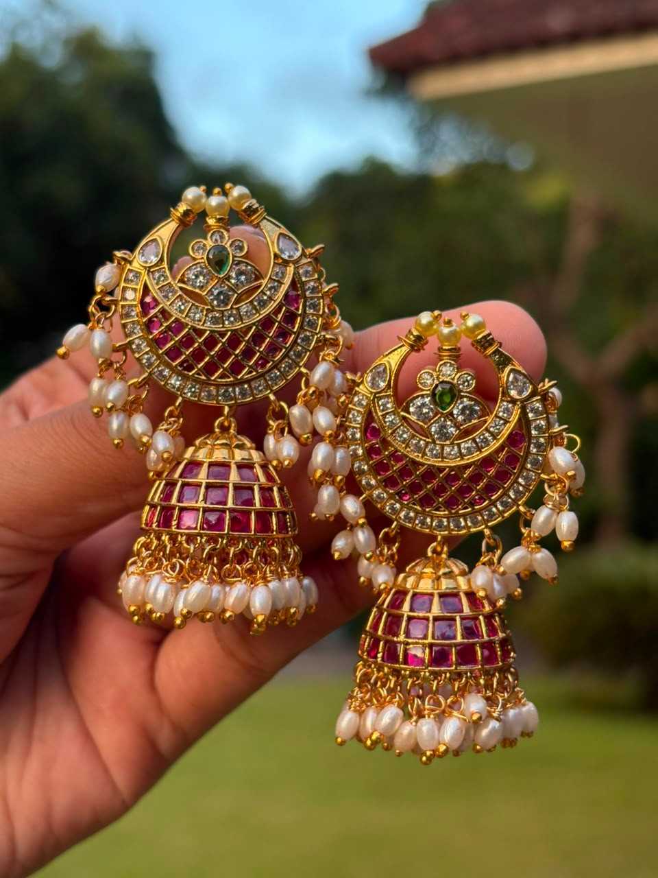 Real Kemp Stone Rich Jhumka J004-CR74