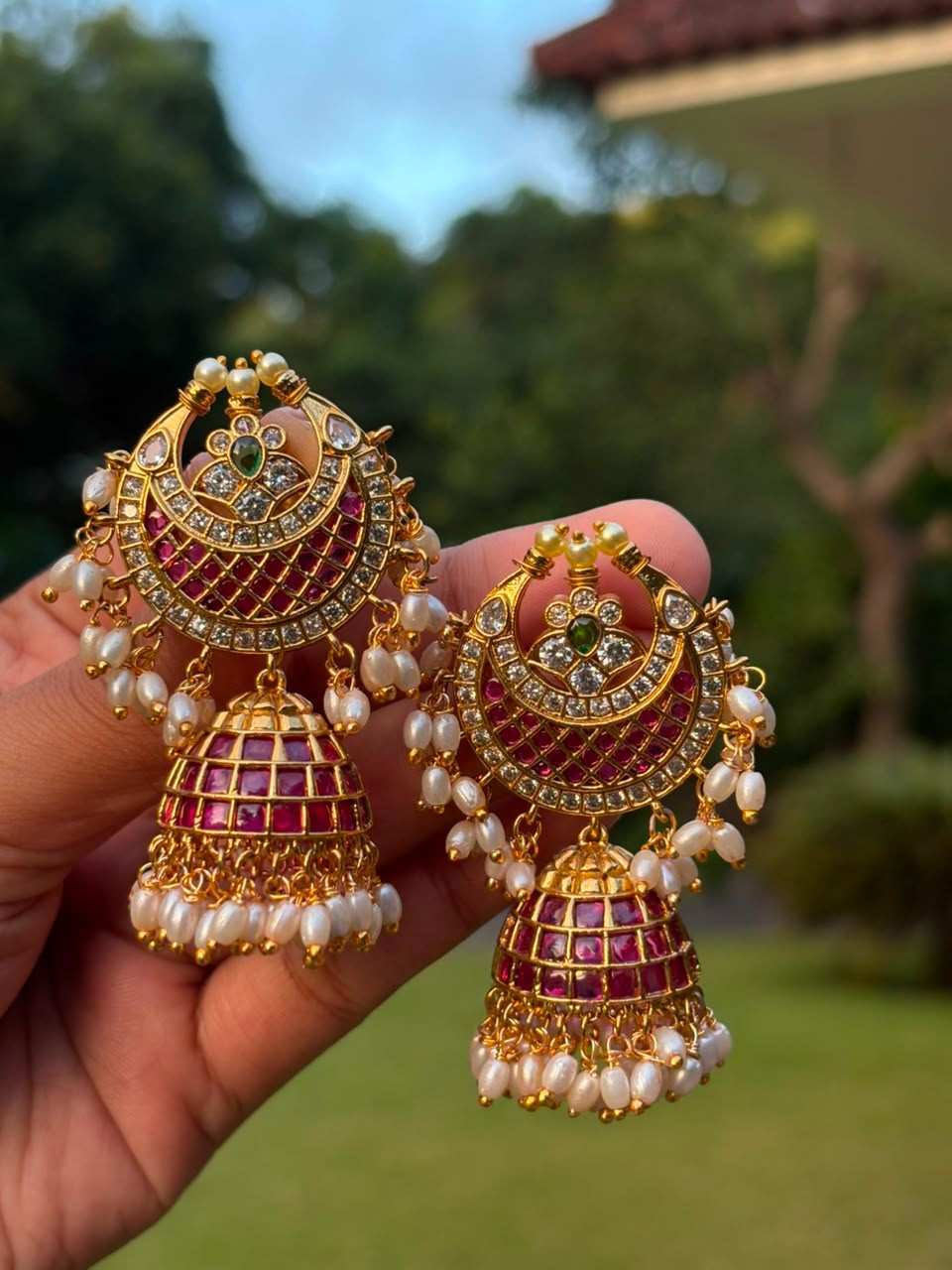 Real Kemp Stone Rich Jhumka J004-CR74