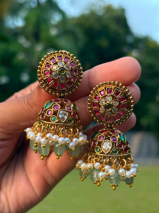 J0026 Premium Kemp Stone Floral Jhumka
