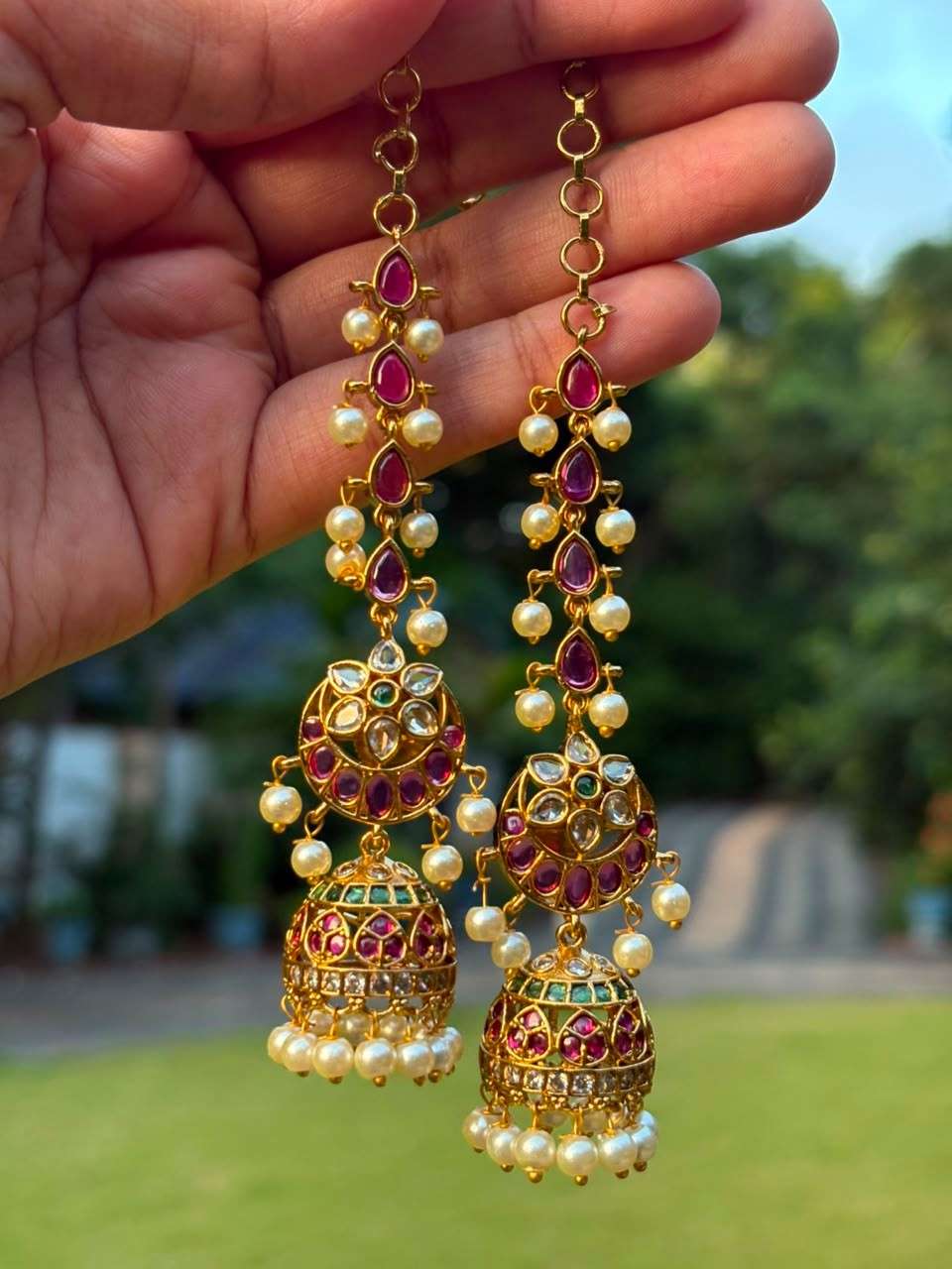 J0044 Moon Jhumka with Attached Mattal