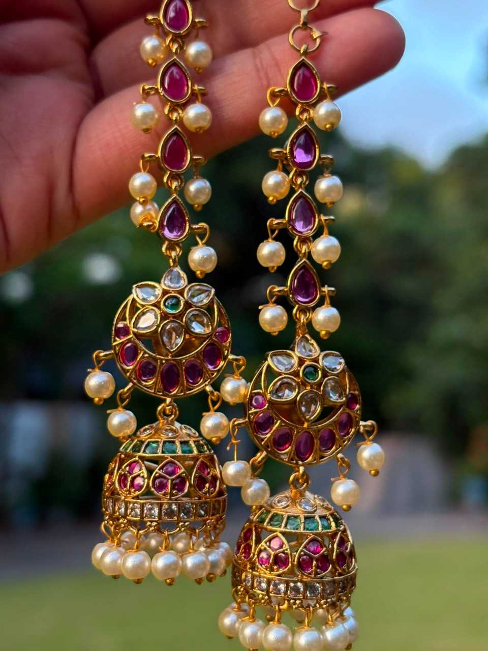 J0044 Moon Jhumka with Attached Mattal