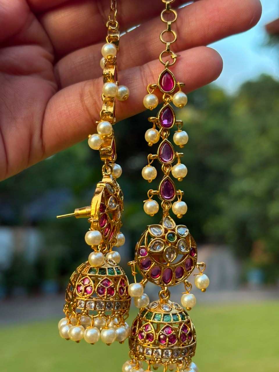 J0044 Moon Jhumka with Attached Mattal