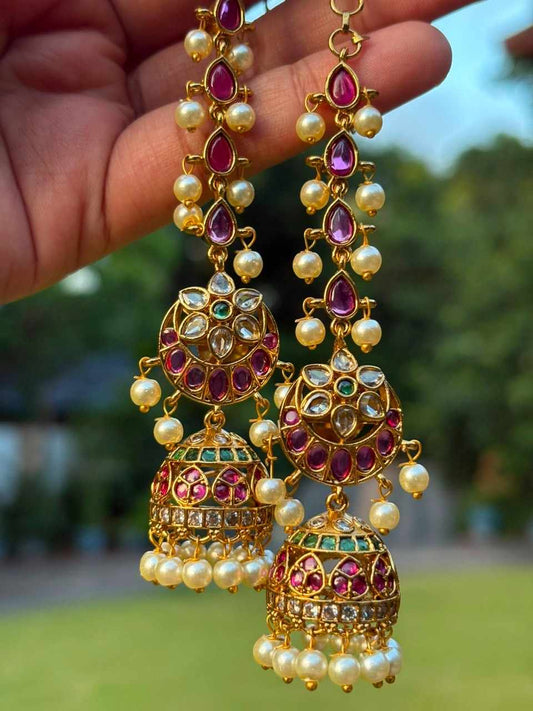 J0044 Moon Jhumka with Attached Mattal