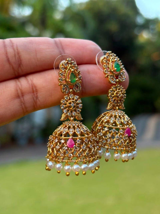 J0031 Medium size floral stone jhumka