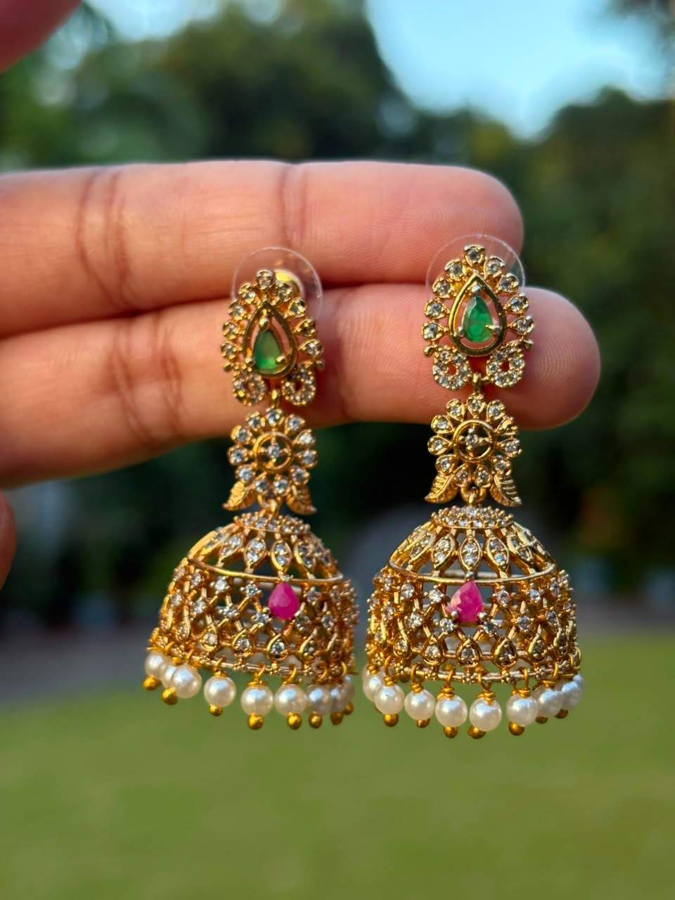 J0031 Medium size floral stone jhumka