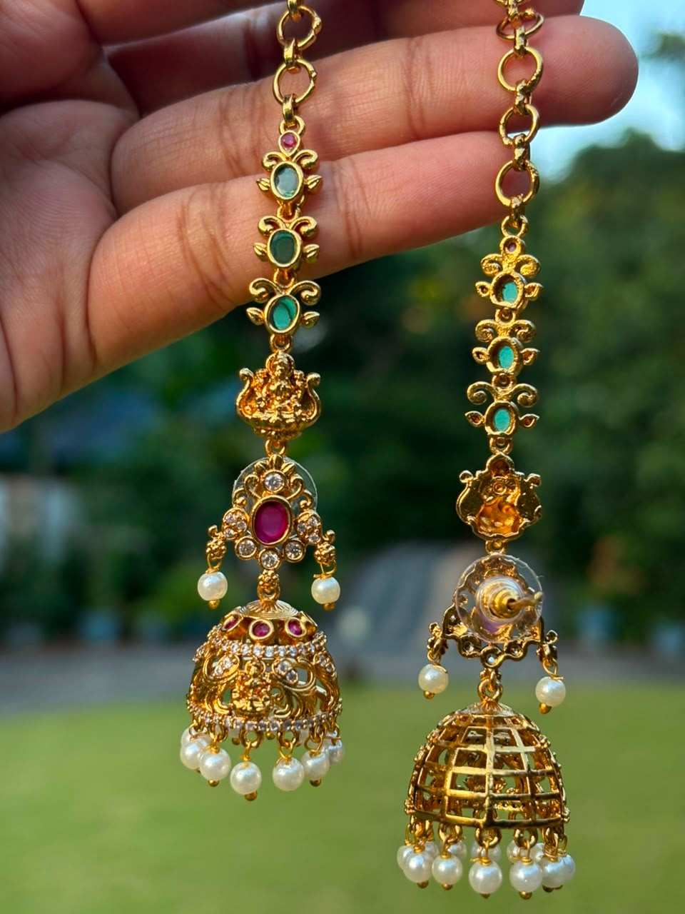 J0040 Jhumka with Attached Mattal Floral