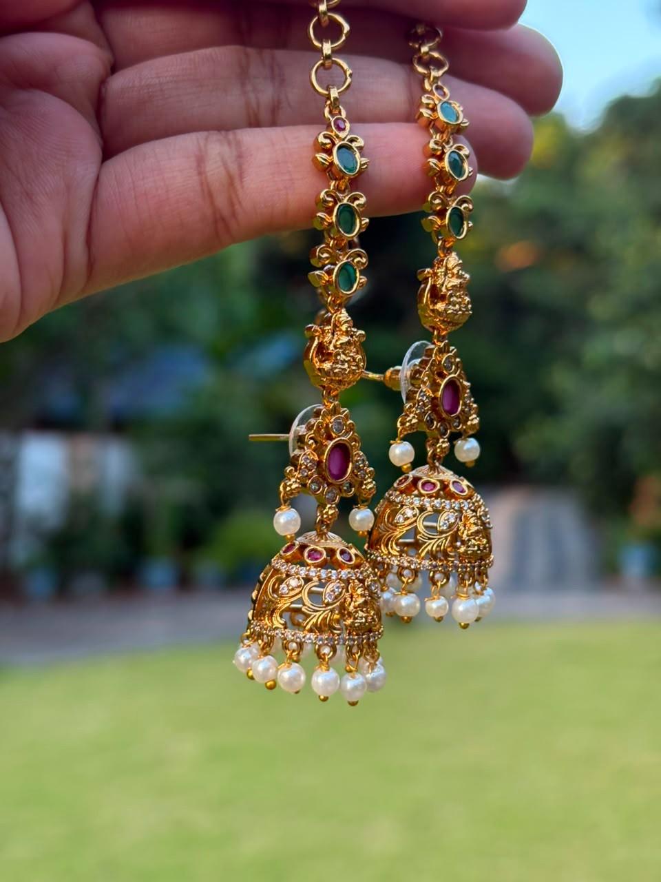 J0040 Jhumka with Attached Mattal Floral