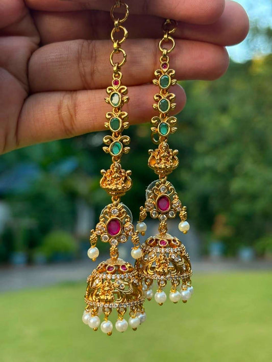 J0040 Jhumka with Attached Mattal Floral
