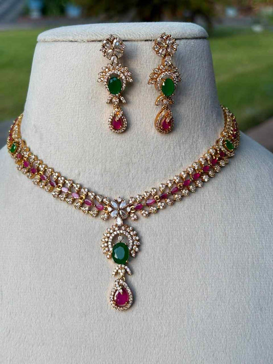 N0015 Ruby Emerald Stone floral Necklace