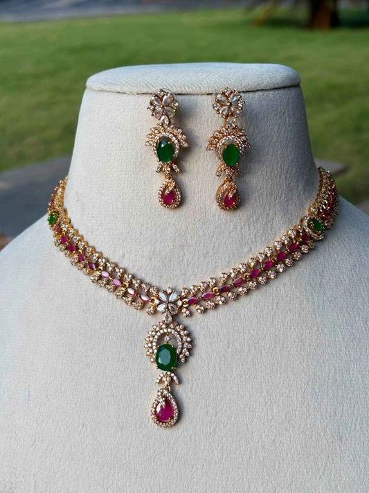 N0015 Ruby Emerald Stone floral Necklace