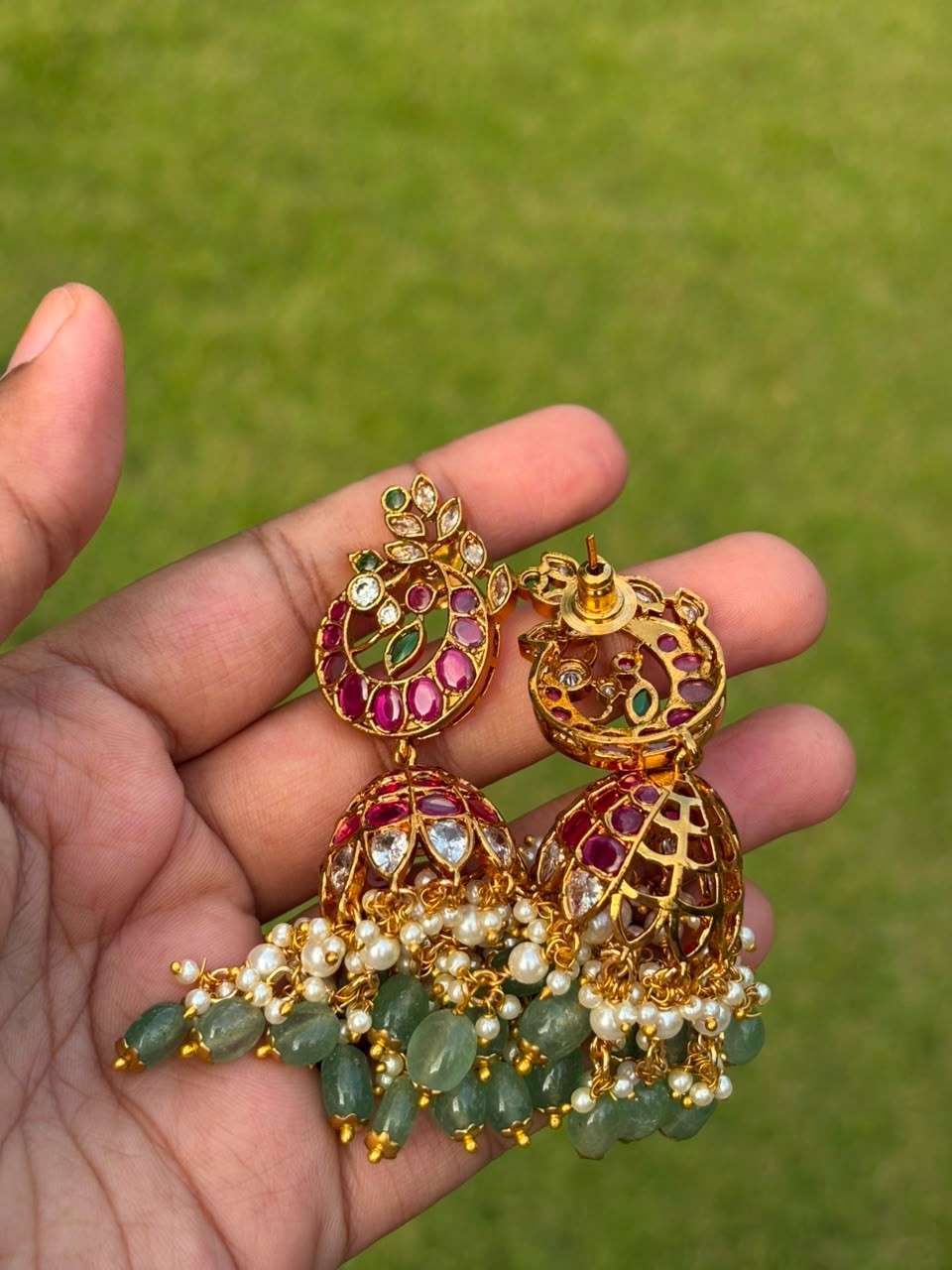 J0027 Kemp Stone bridal Peacock Jhumka