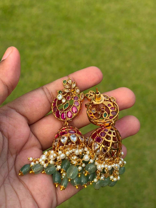 J0027 Kemp Stone bridal Peacock Jhumka
