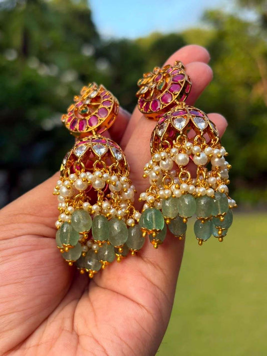 J0027 Kemp Stone bridal Peacock Jhumka