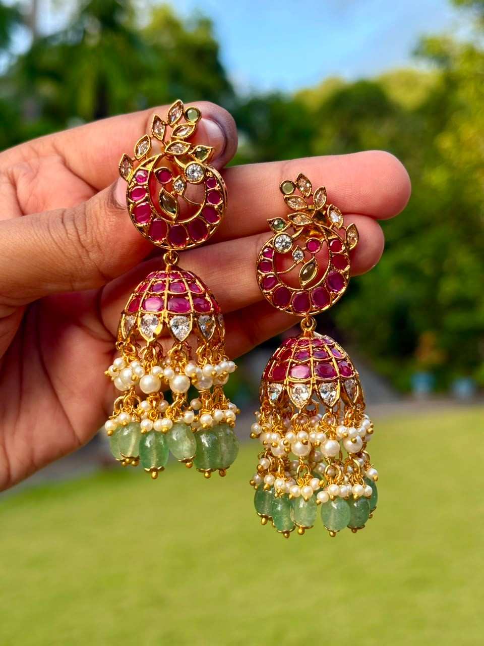 J0027 Kemp Stone bridal Peacock Jhumka