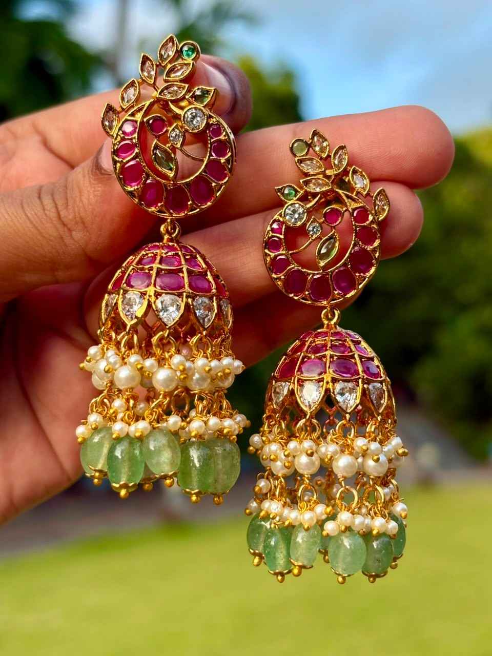 J0027 Kemp Stone bridal Peacock Jhumka