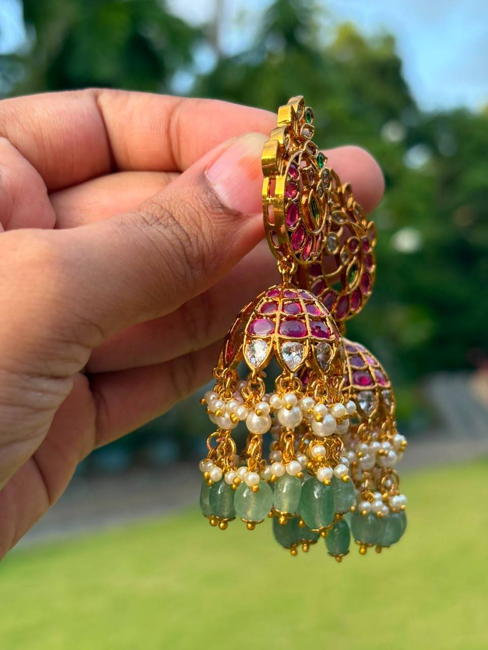 J0027 Kemp Stone bridal Peacock Jhumka