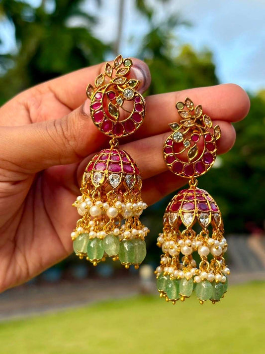 J0027 Kemp Stone bridal Peacock Jhumka