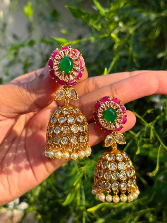 J0223 Stone Floral Jhumka