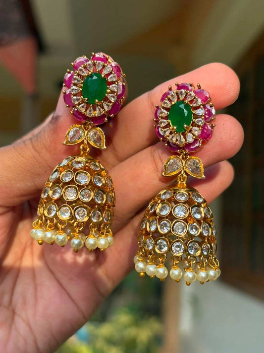 J0223 Stone Floral Jhumka