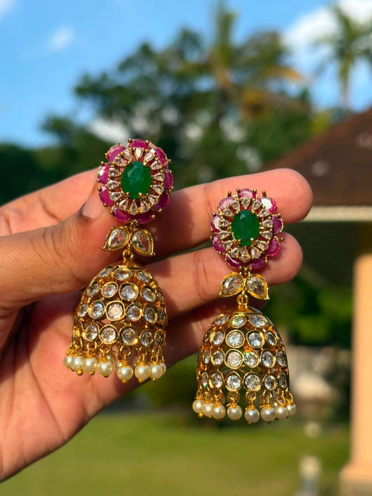 J0223 Stone Floral Jhumka