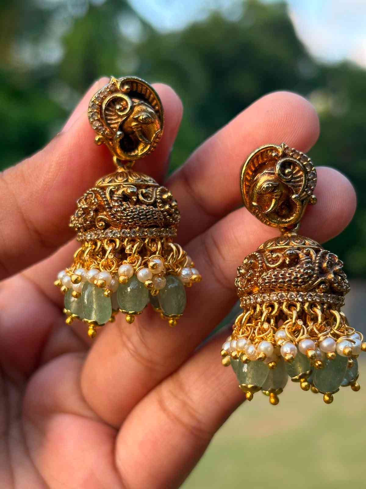 J0025 Antique Elephant Peacock Jhumka