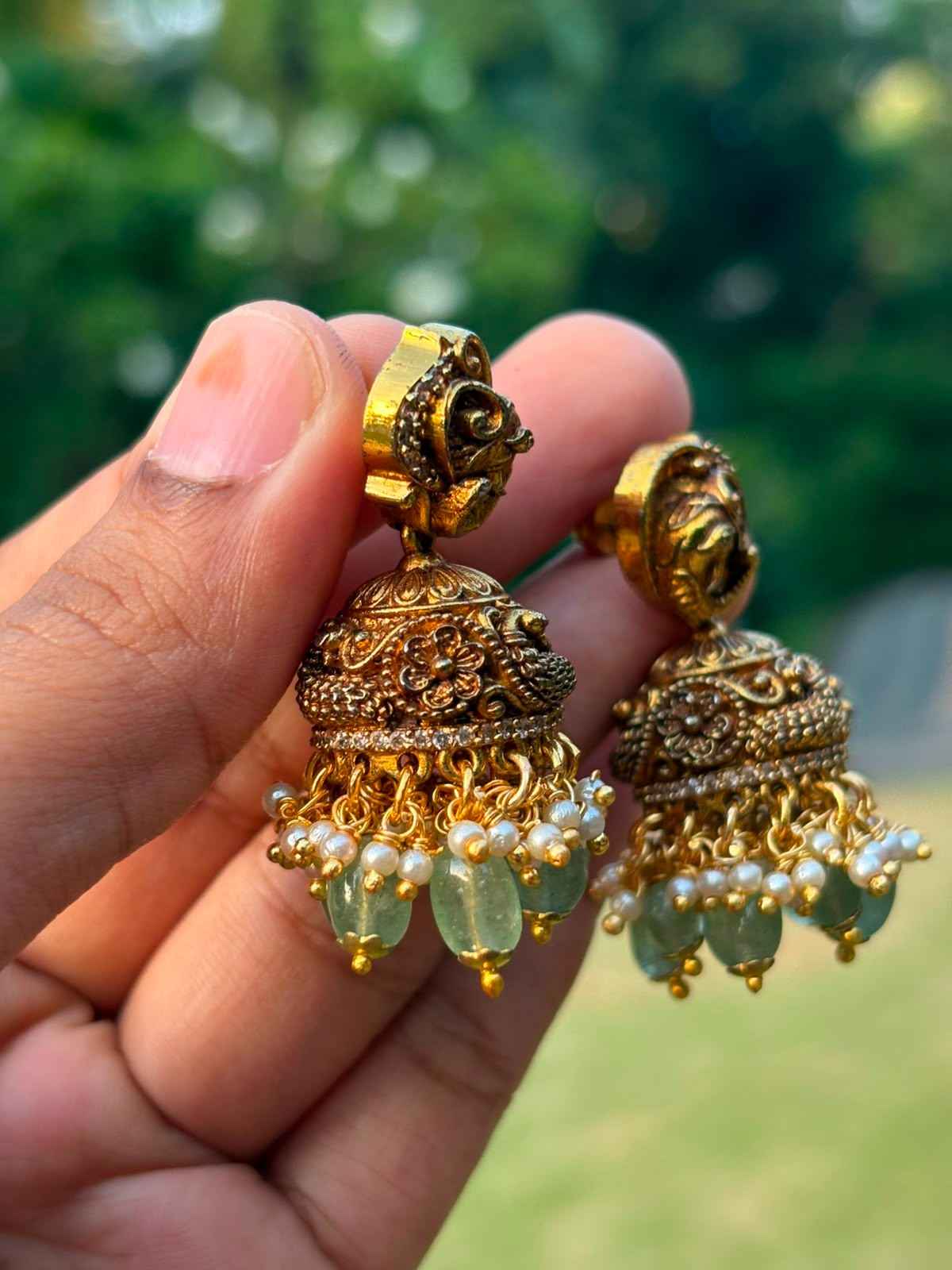 J0025 Antique Elephant Peacock Jhumka
