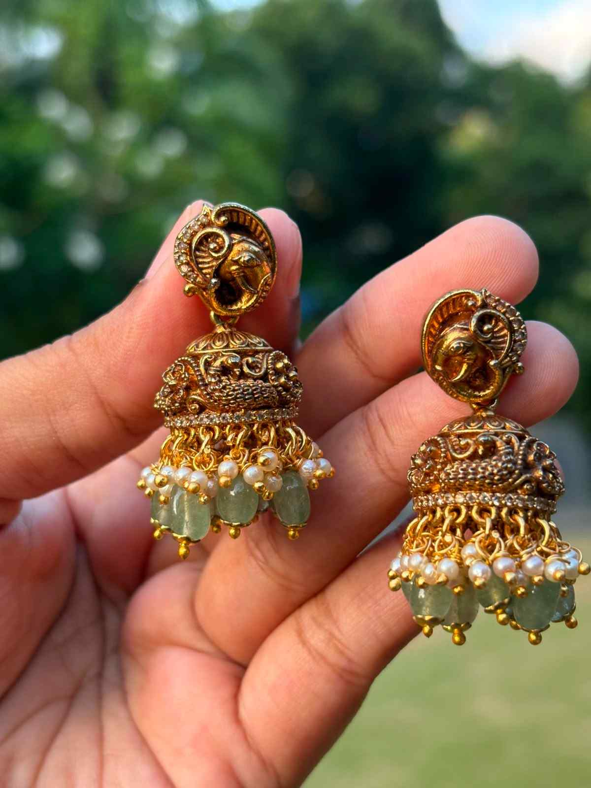J0025 Antique Elephant Peacock Jhumka