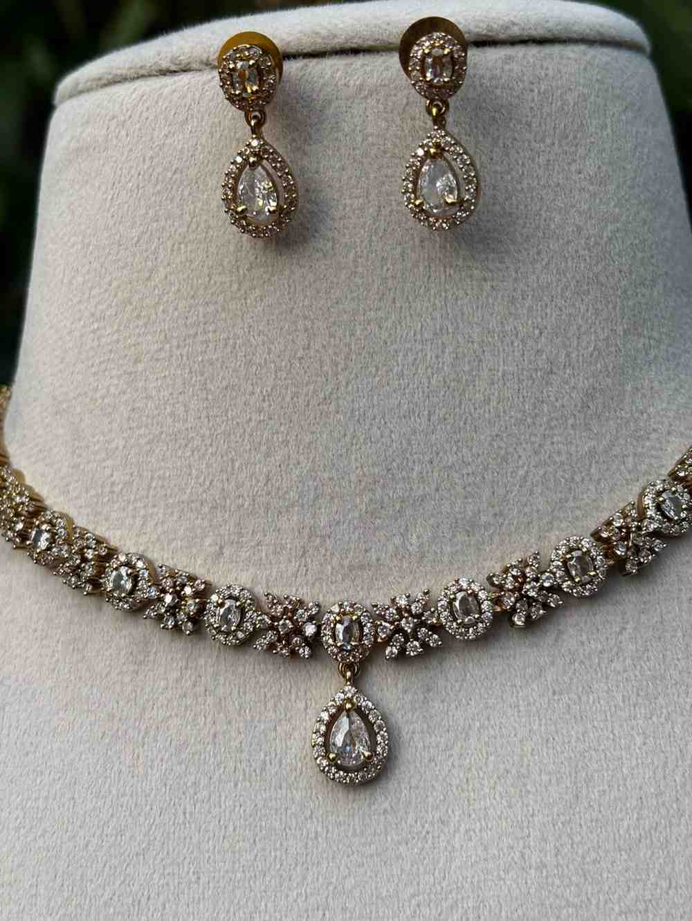 N008 Floral Full White AD necklace