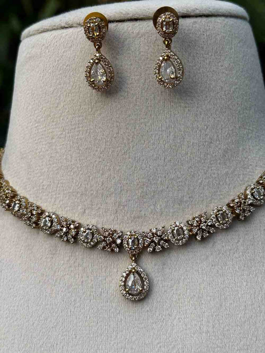 N008 Floral Full White AD necklace