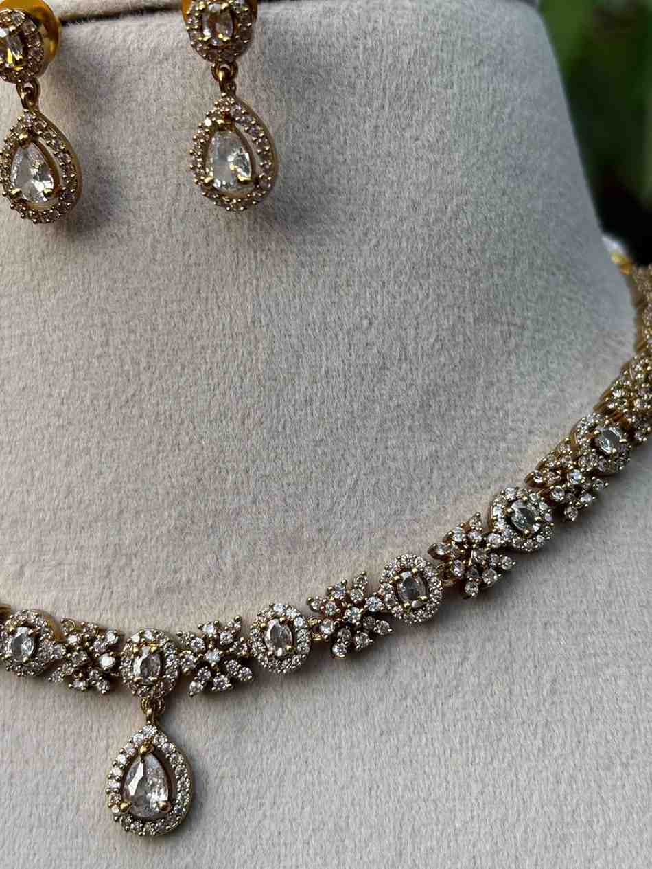 N008 Floral Full White AD necklace