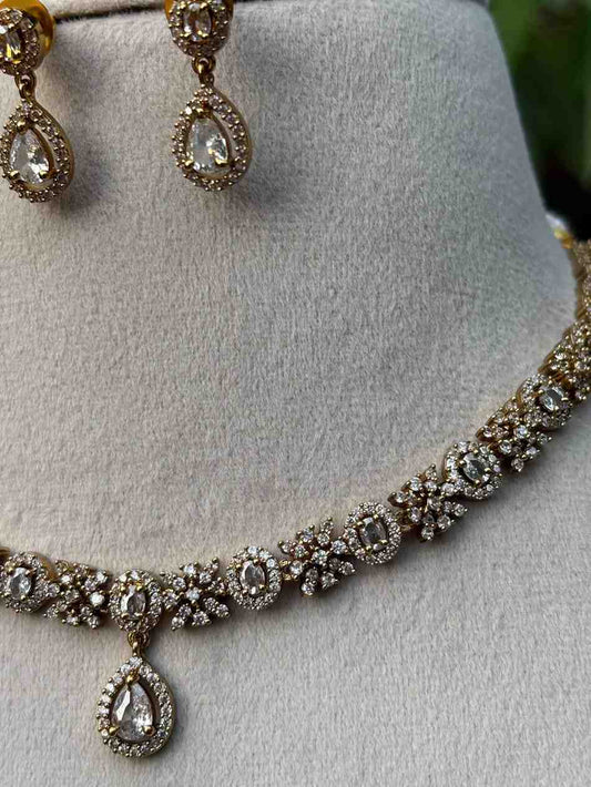 N008 Floral Full White AD necklace