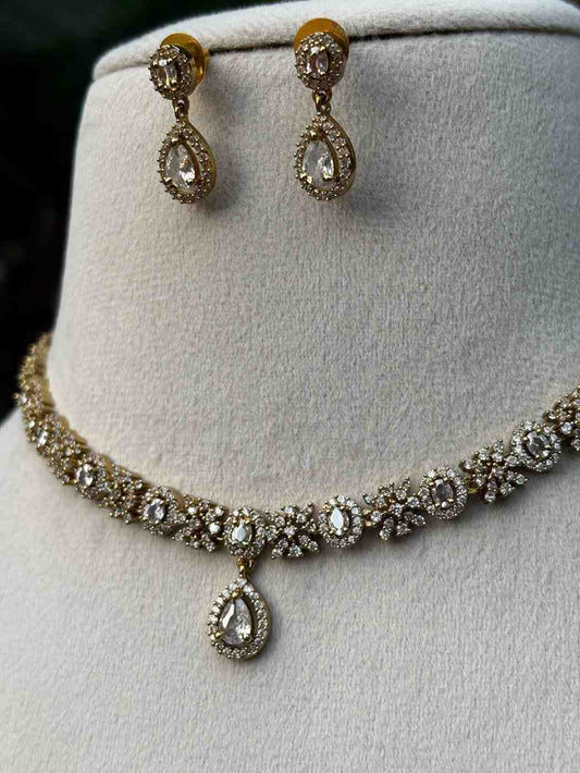 N008 Floral Full White AD necklace