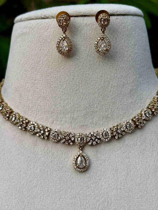 N008 Floral Full White AD necklace