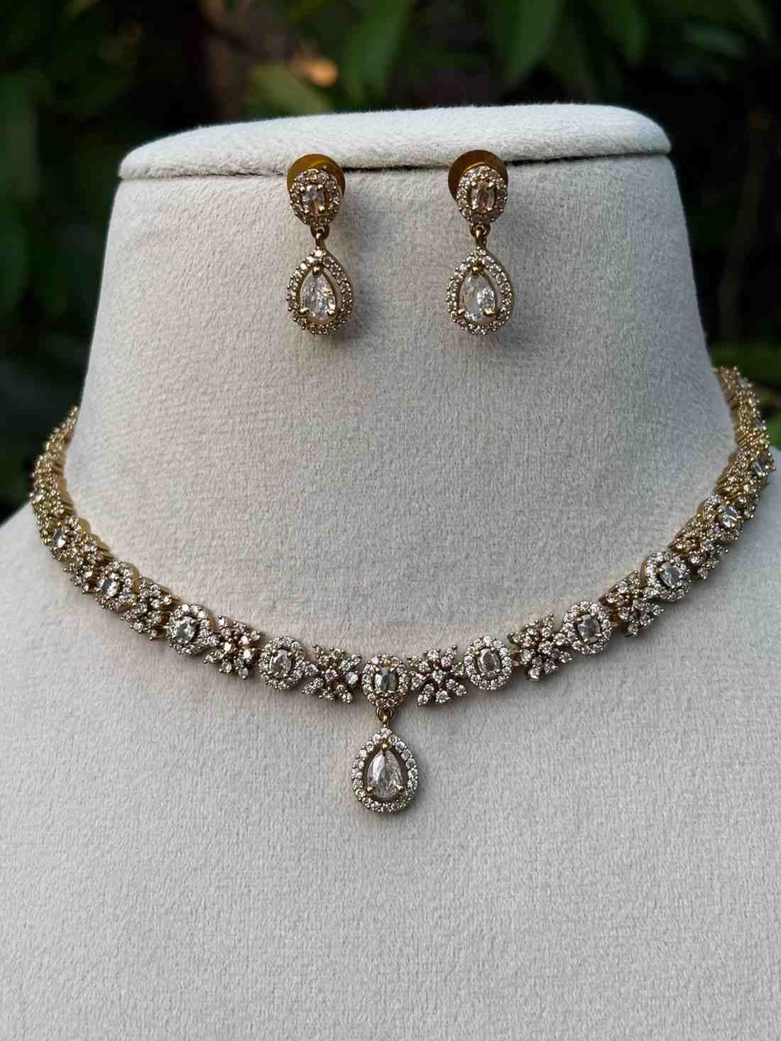 N008 Floral Full White AD necklace