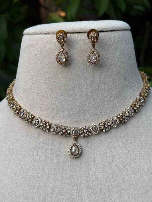 N008 Floral Full White AD necklace
