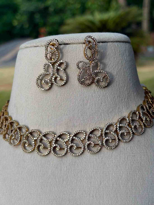 N0004 Wing Shape Sparkling AD necklace